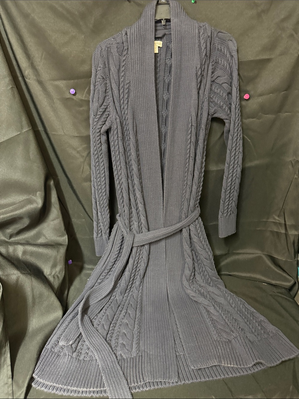 Garnet Hill Cable Knit Belted Robe in Dusty Blue